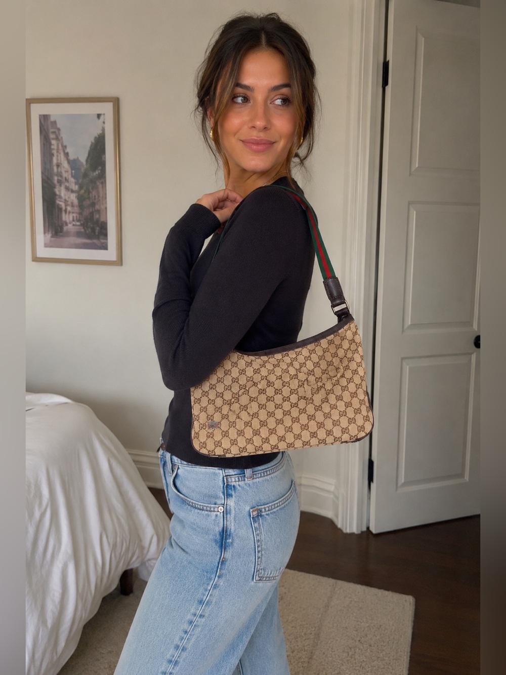 Authentic Gucci Sherry Line Beige GG Canvas shoulder bag GG Monogram